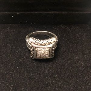 Scott Kay Diamond, 14k Gold and Sterling Silver Art Deco Ring